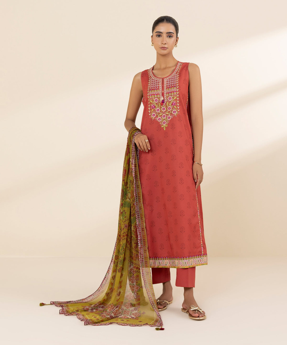 Sapphire Daily Red Embroidered Lawn Suit - Front