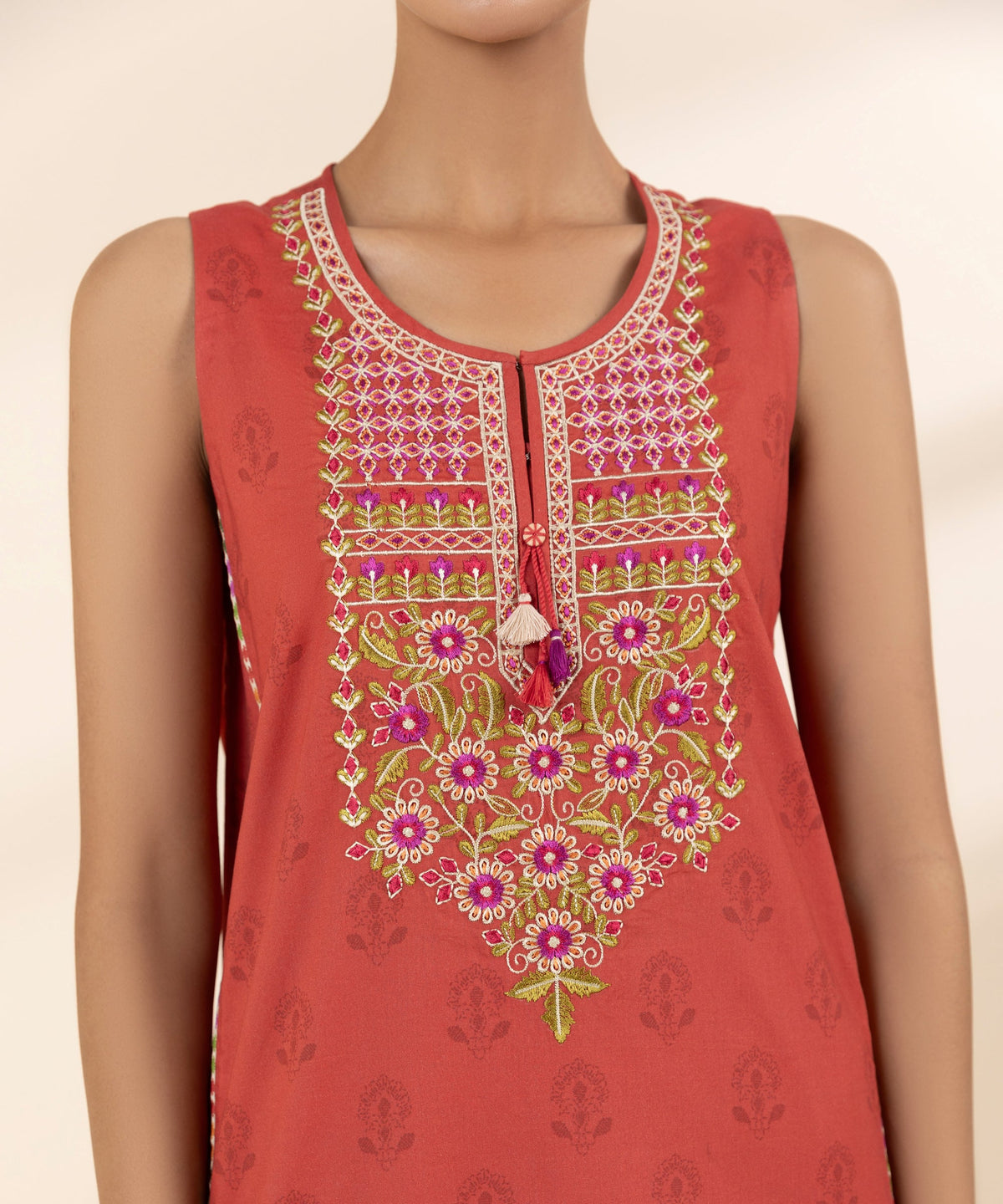 Sapphire Daily Red Embroidered Lawn Suit - Dupatta