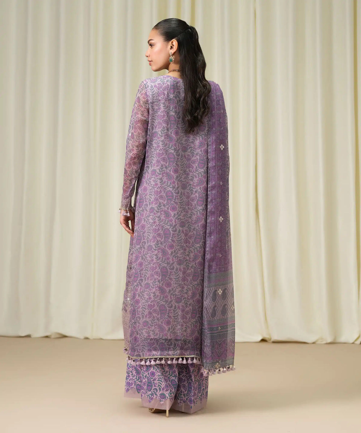 Sapphire Luxe Embroidered Chiffon 3 Piece Suit Mauve - Back