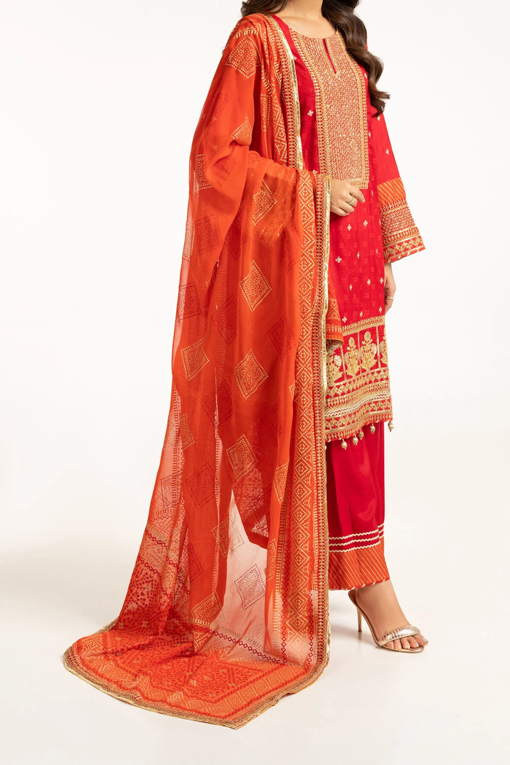 Gul Ahmed Raw Silk Embroidered Suit