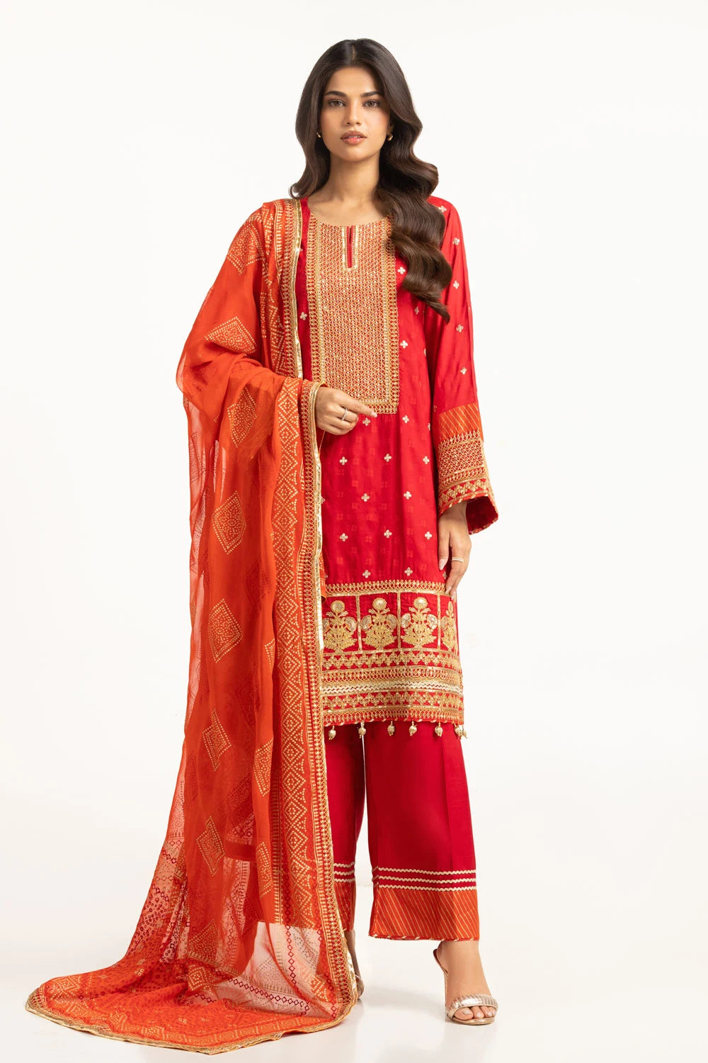 Gul Ahmed Raw Silk Embroidered Suit