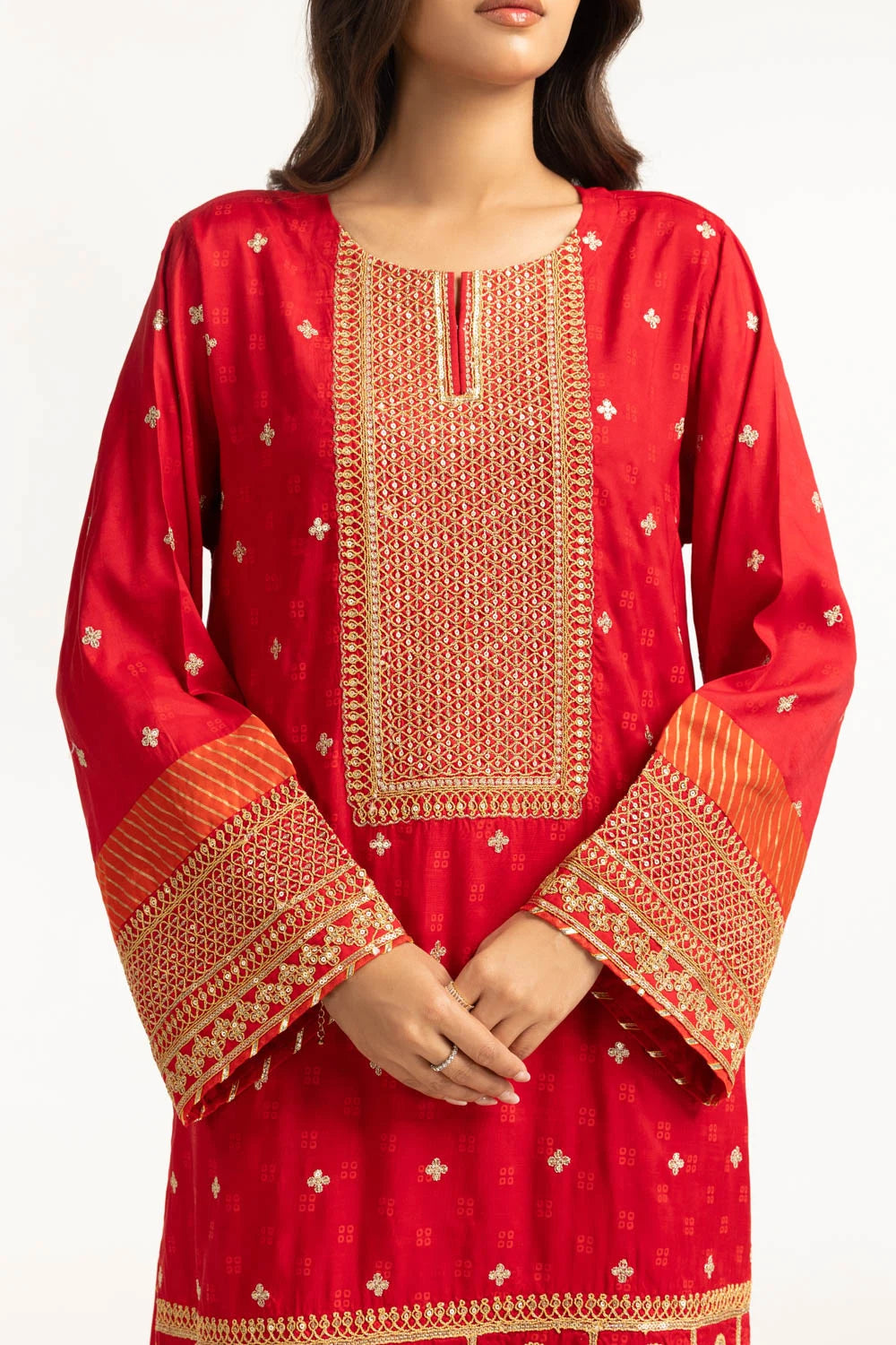 Gul Ahmed Raw Silk Embroidered Suit