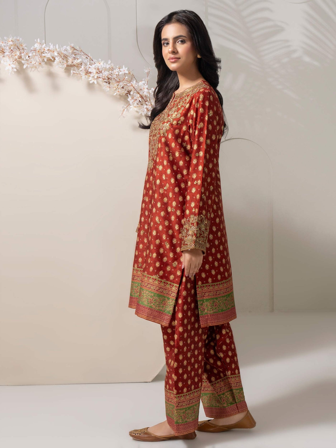 2 Piece Satin Suit-Paste Print By LimeLight