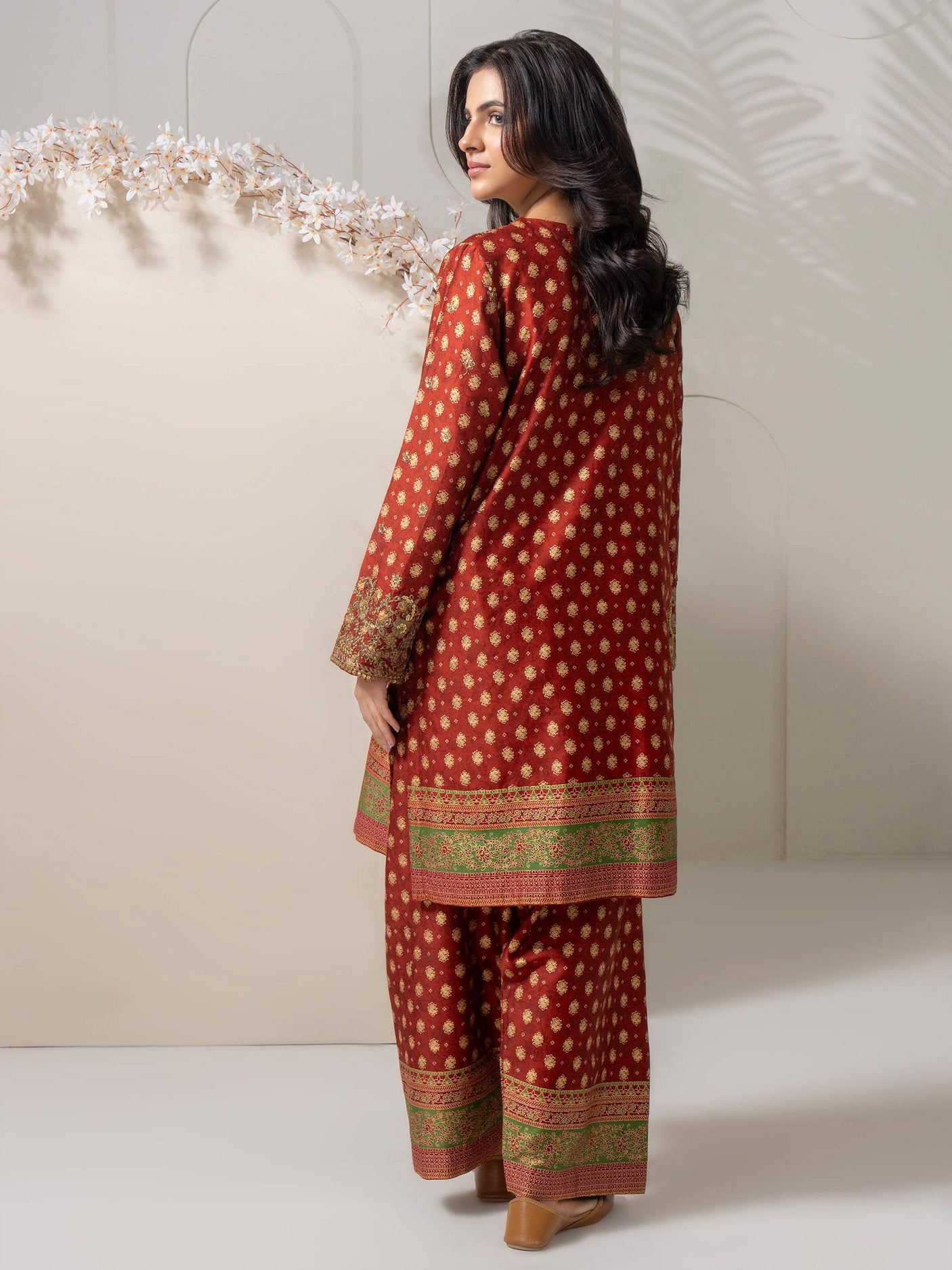 2 Piece Satin Suit-Paste Print By LimeLight