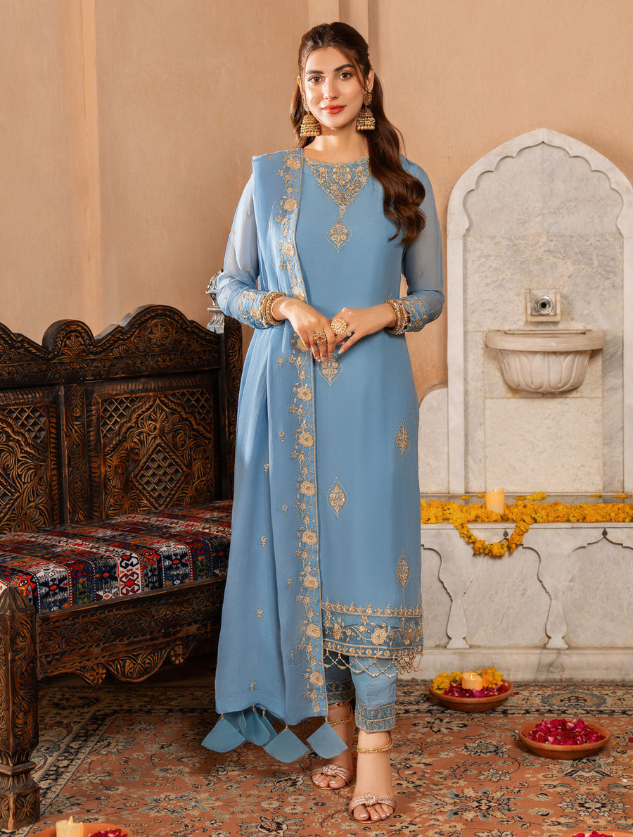 Afsanay by Zariya Luxury Embroidered Unstitched Chiffon 3 Piece Suits ZRY25LF D1 ZB50035 - Festive Collection