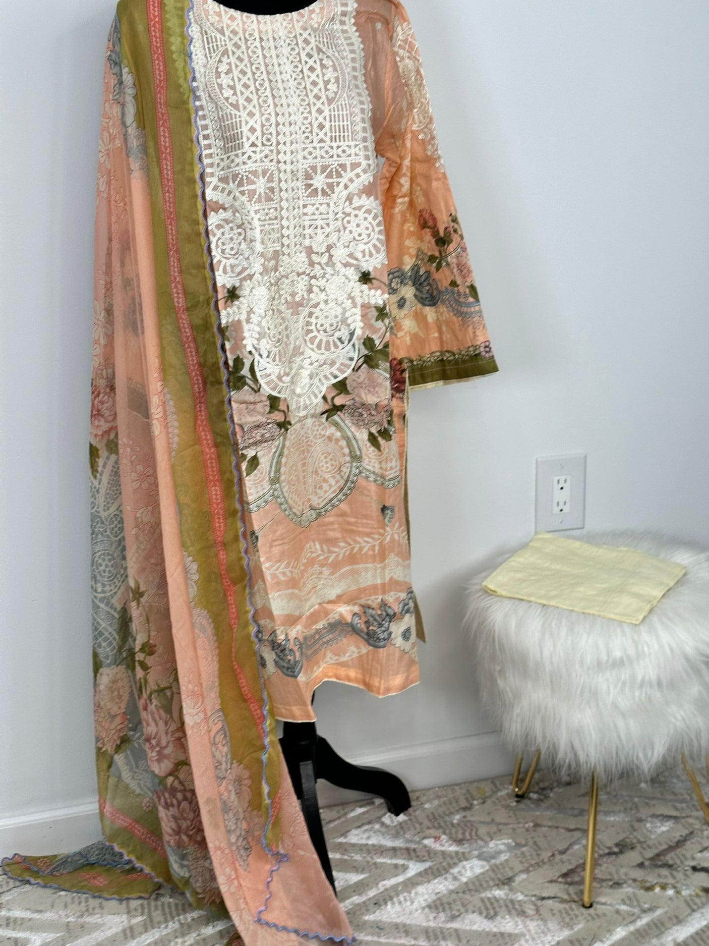 Pakistani Embroidered Lawn with chiffon dupatta ready to ship