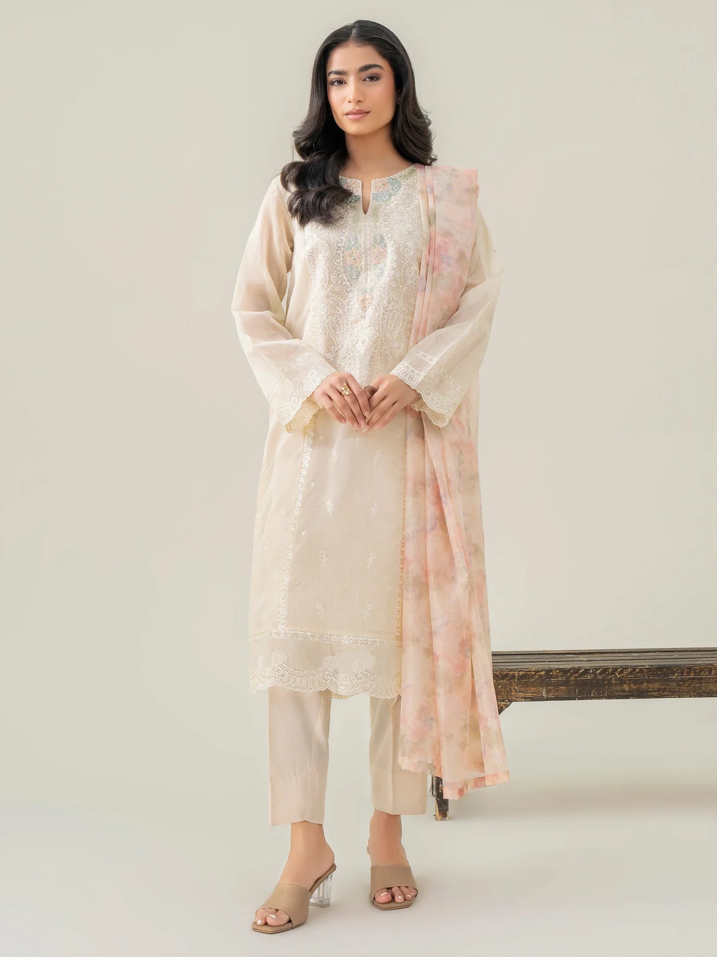 LimeLight 3 Piece Rajjo Net Suit-Embroidered