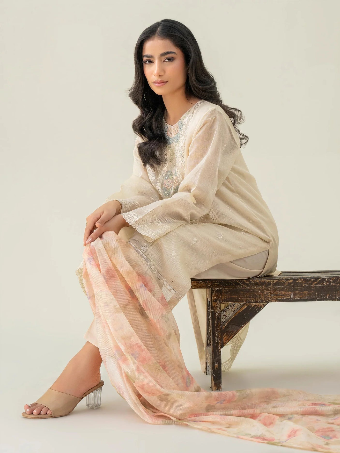 LimeLight 3 Piece Rajjo Net Suit-Embroidered