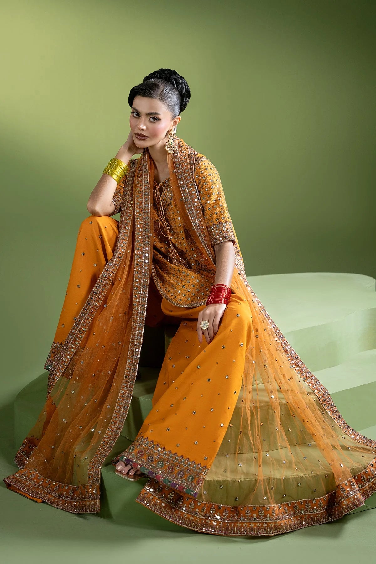 3-PC Embroidered Raw-Silk Suit by Charizma
