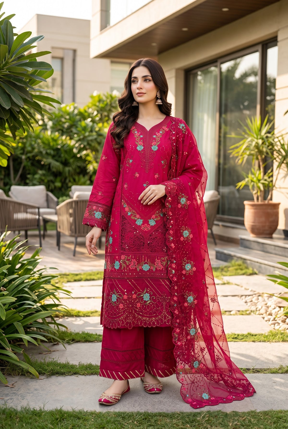 Bin Saeed Full Embroidered Lawn Magenta - Front