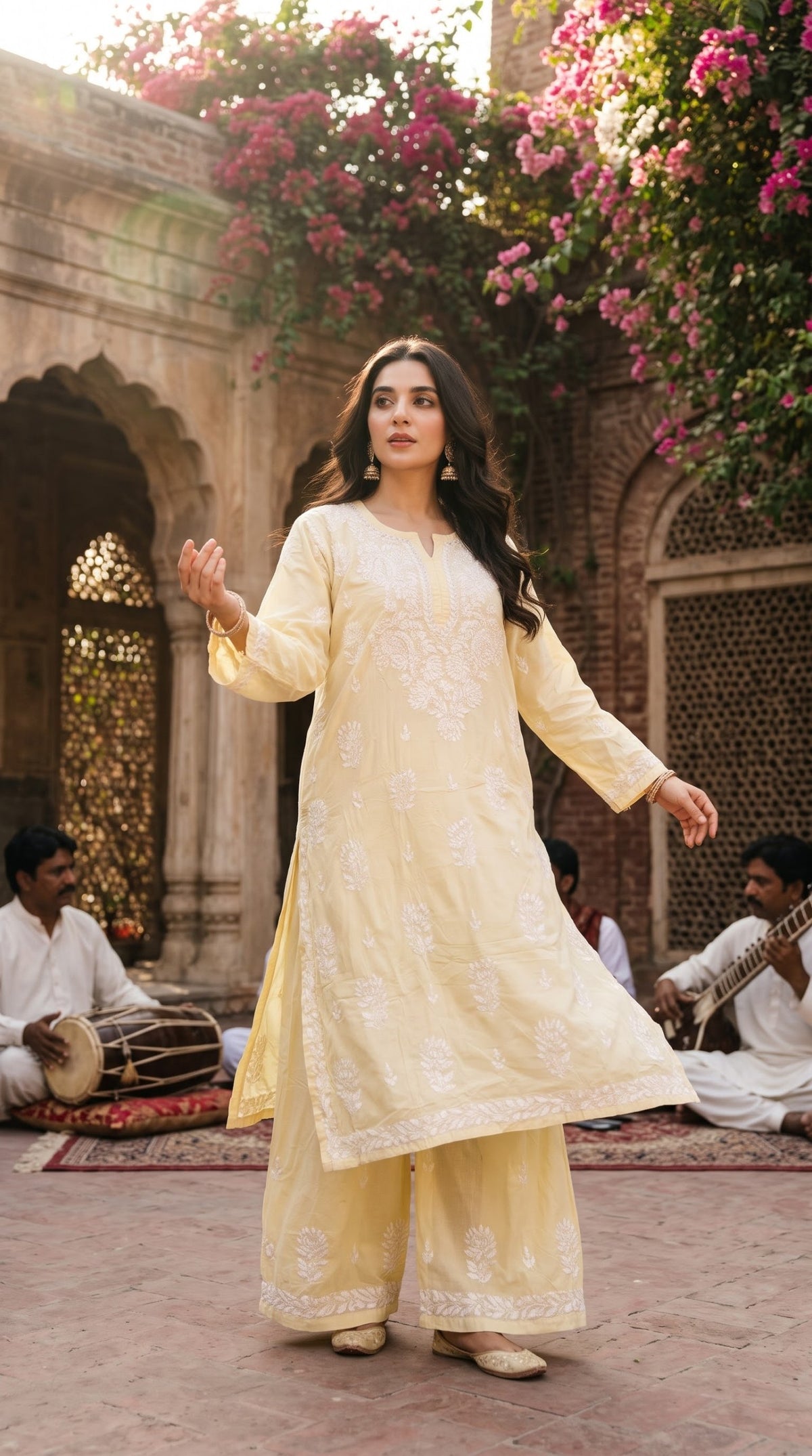 Lucknow Chikankari Co-ord Set Cream - Front