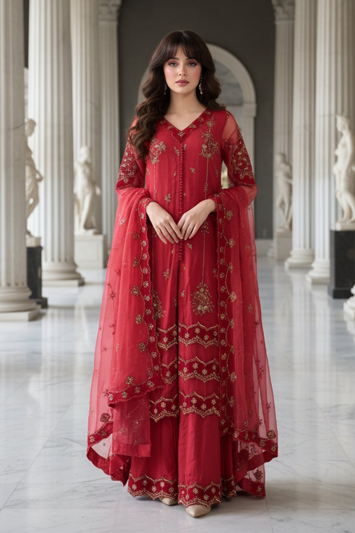 3-PC Embroidered Organza Suit by Charizma