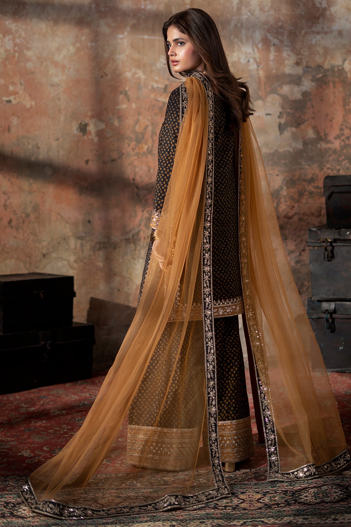 3-PC Embroidered Raw-Silk Suit By Charizma