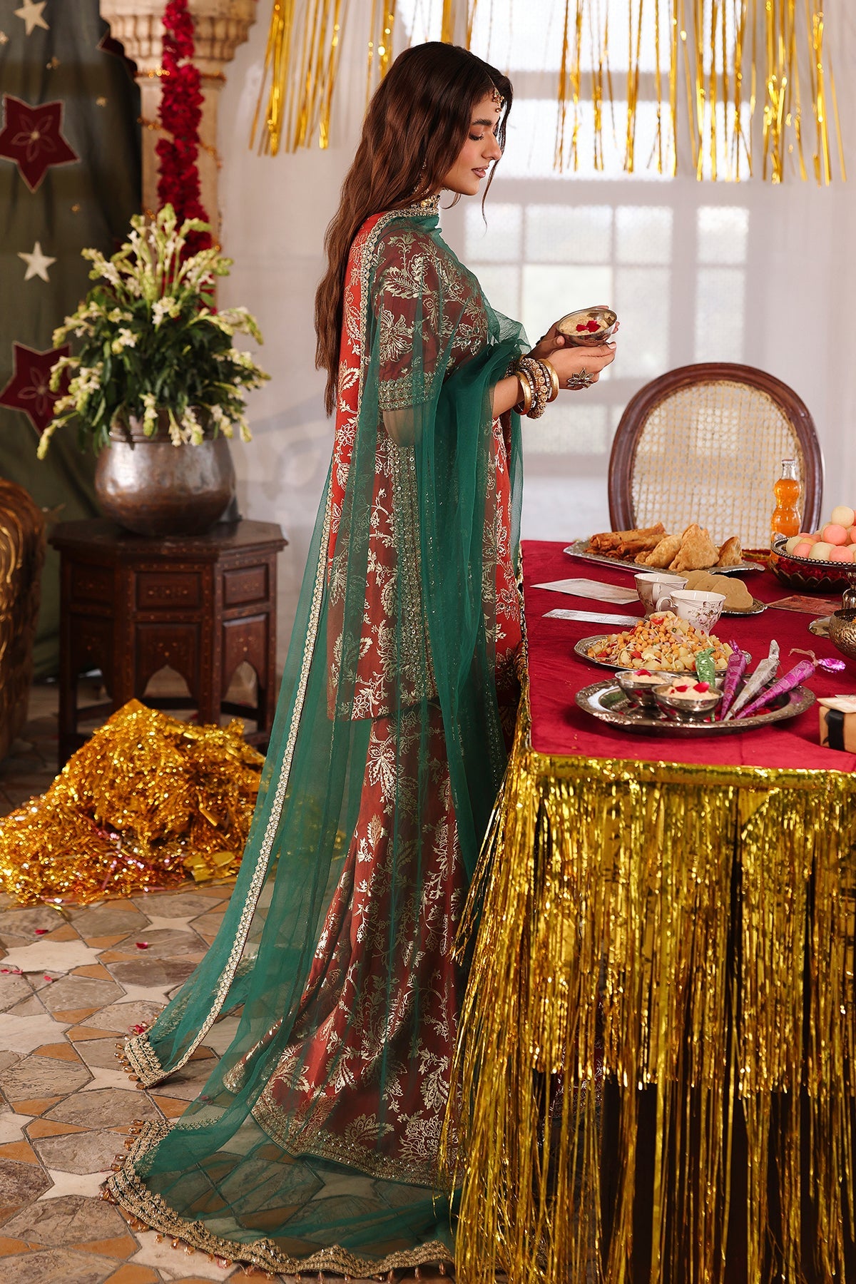 3-PC Embroidered Raw-Silk Suit By Charizma