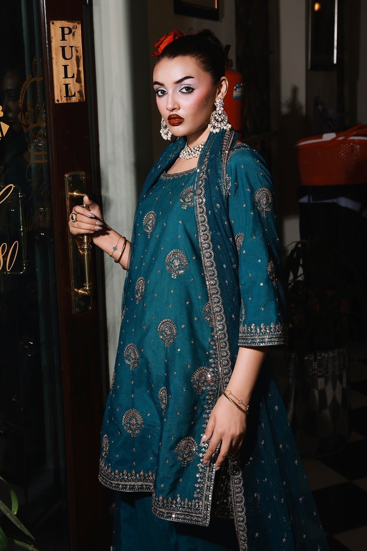 3-PC Embroidered Raw-Silk Suit by Charizma