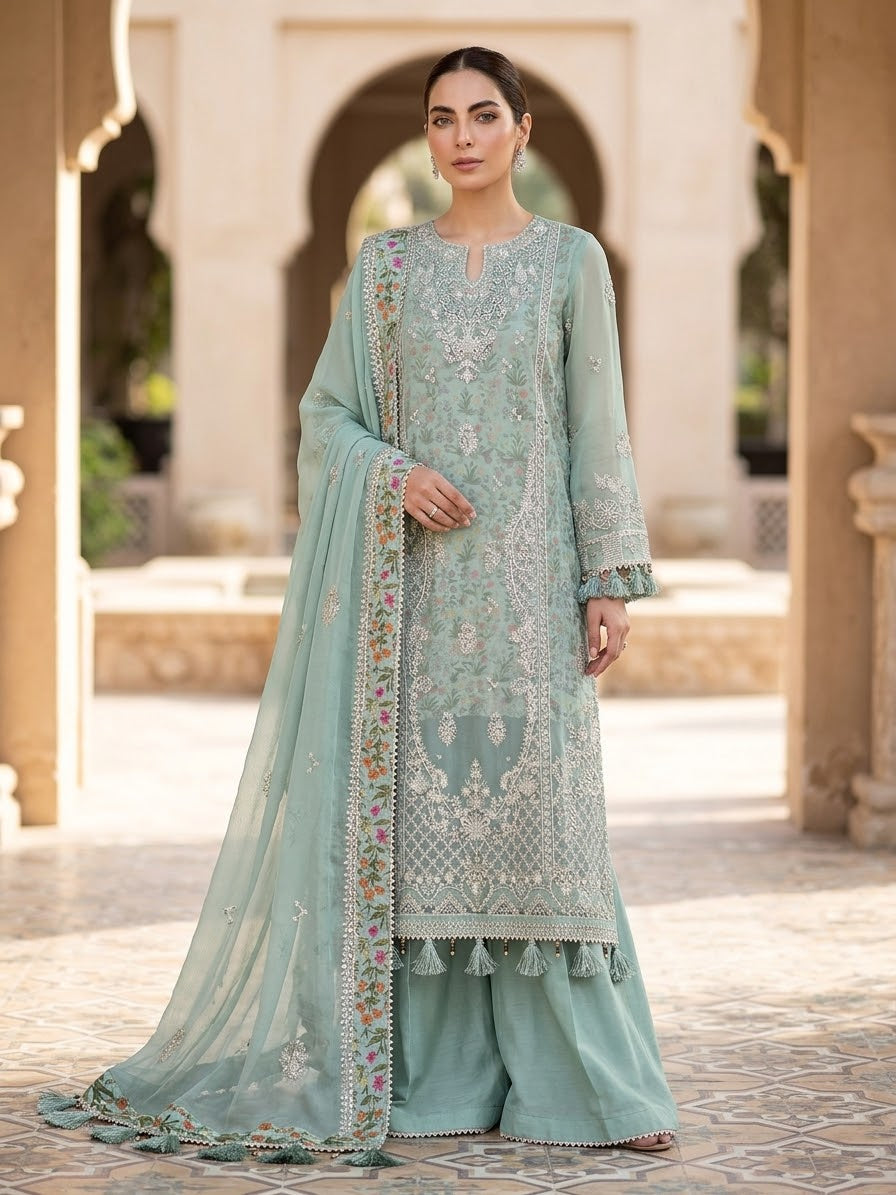 Sapphire Embroidered Chiffon Suit