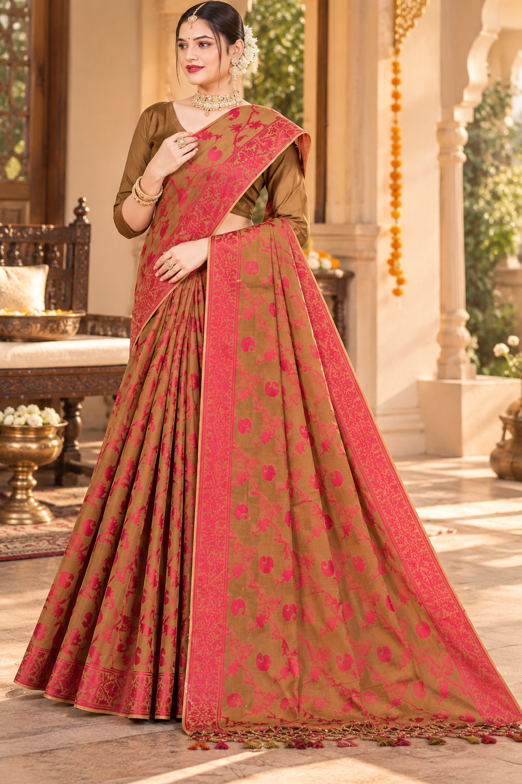 Indian Cotton Print Saree Without Blouse