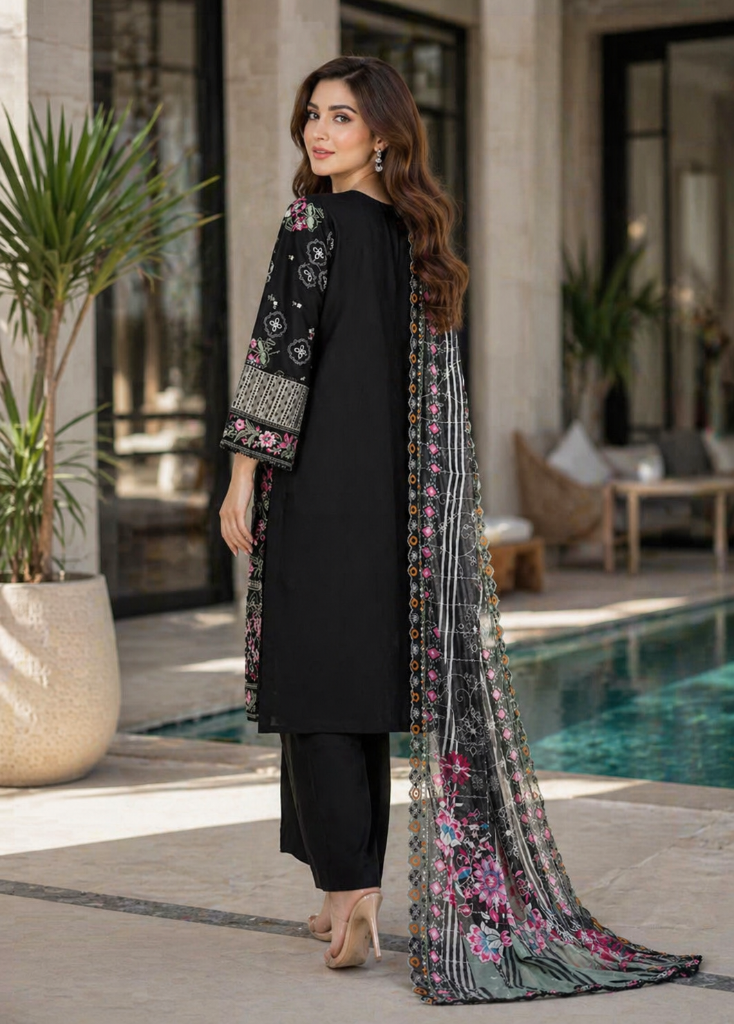 Bin Saeed Luxury Embroidered Lawn With Chiffon Dupatta