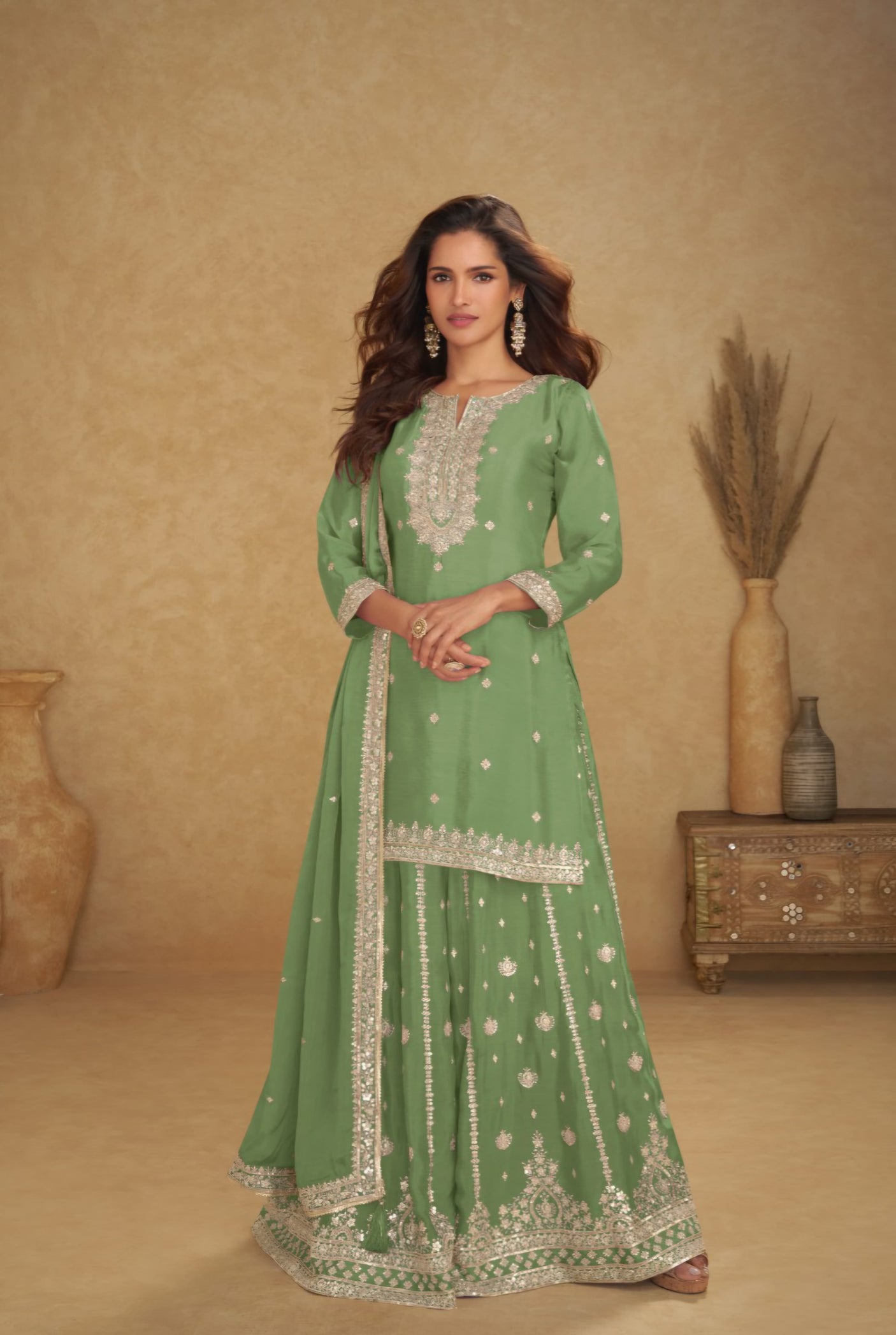 Indian Chinon Silk Sharara Suit