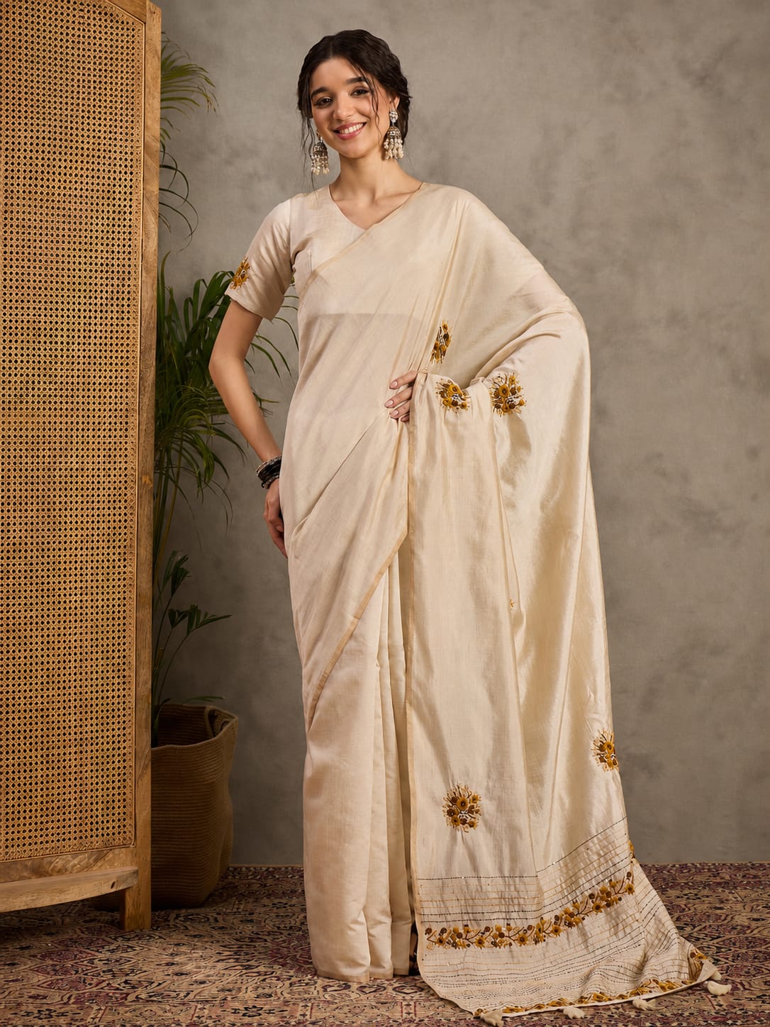 Tasrika Embroidered Kantha Tussar Silk Saree