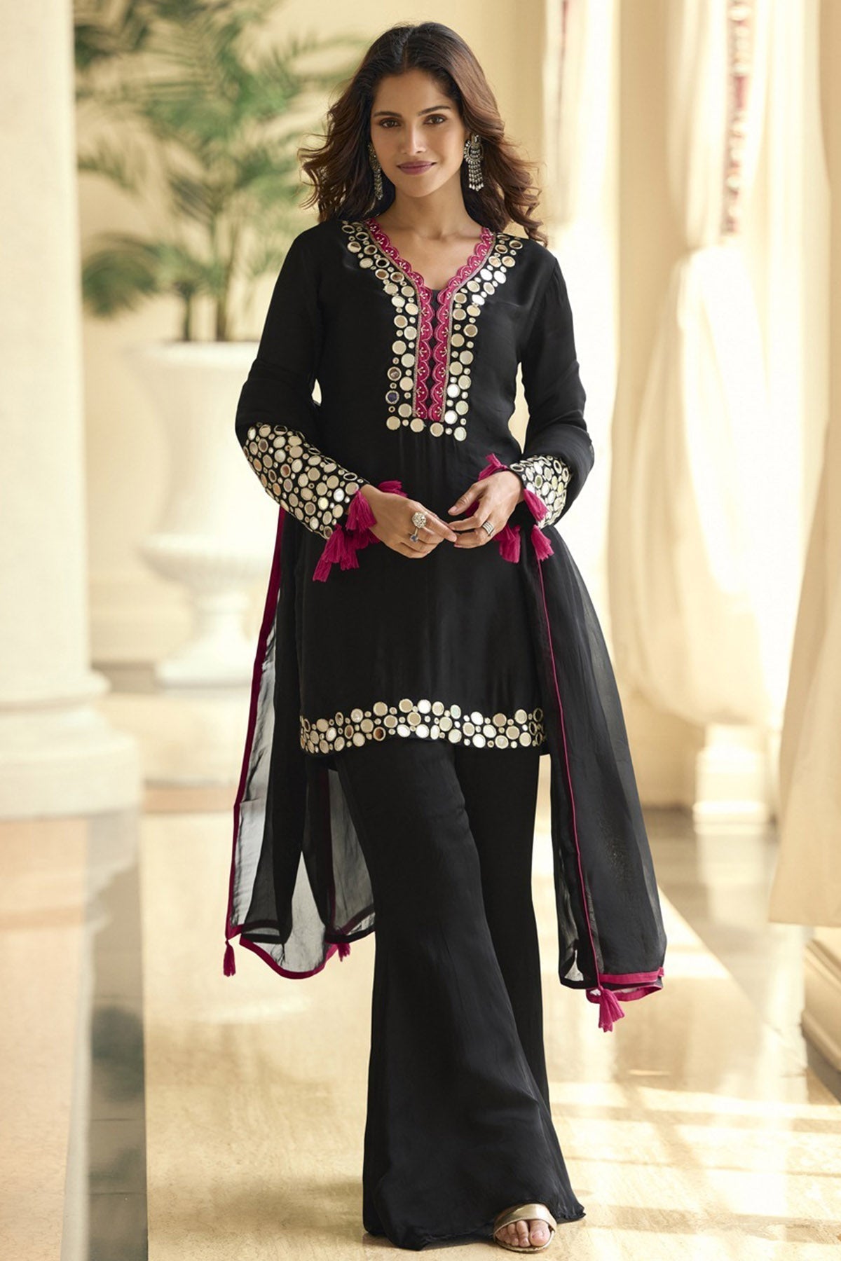 Black Vichitra Silk Kurta Set