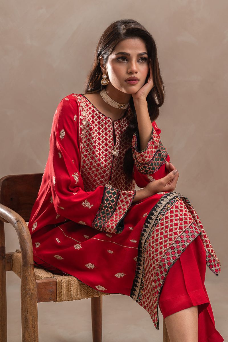 2 PIECE EMBROIDERED SILK SUIT