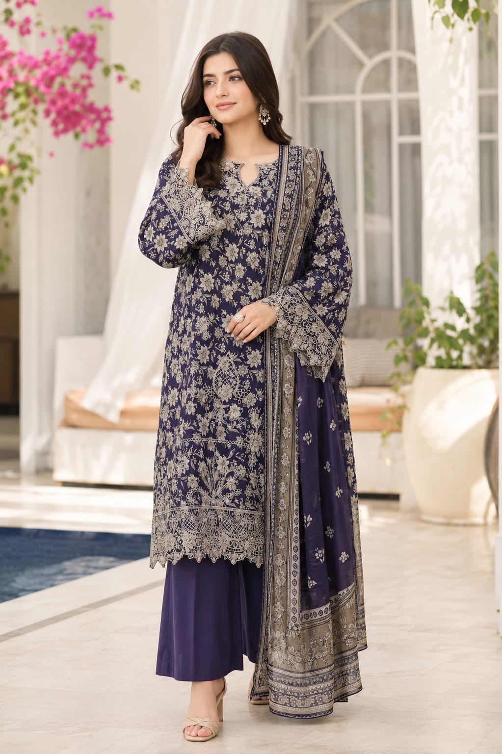 Bin Saeed Embroidered Lawn With Cotton Duptta