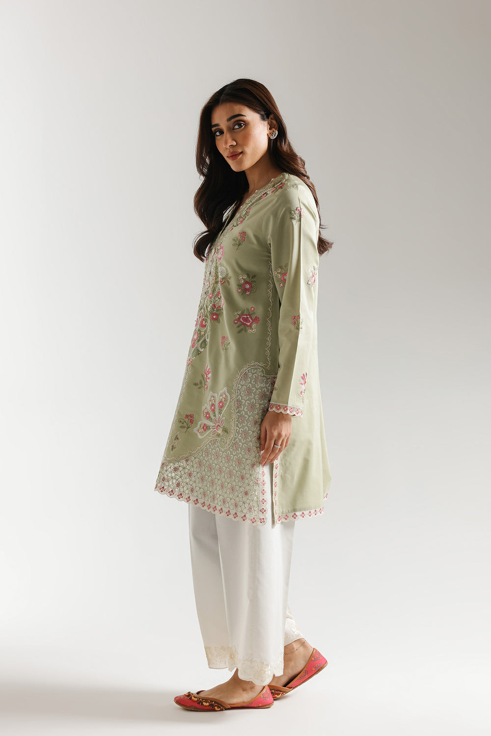 Ethnic Embroidered 2pc Suit Apple Green - Close-up