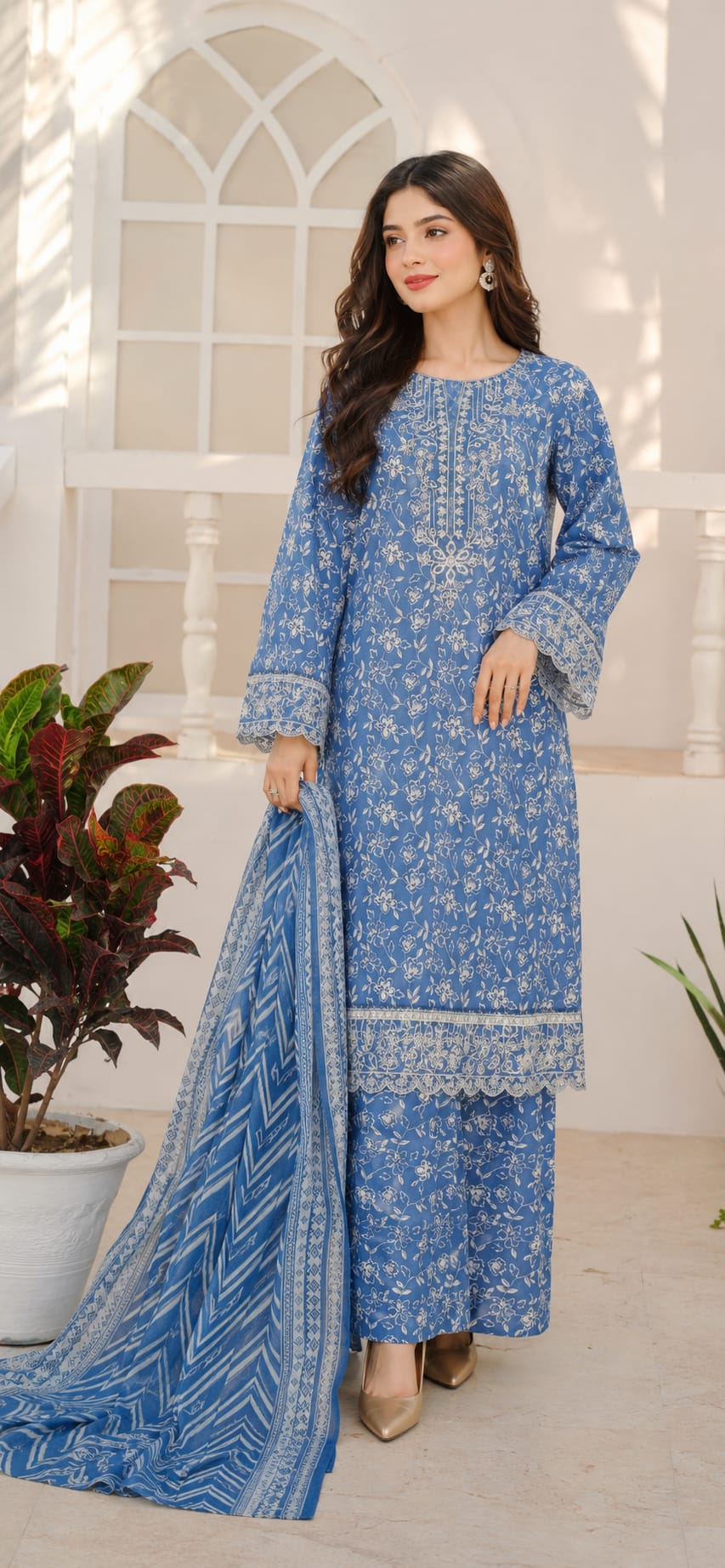 Bin Saeed Embroidered Lawn With Cotton Dupatta