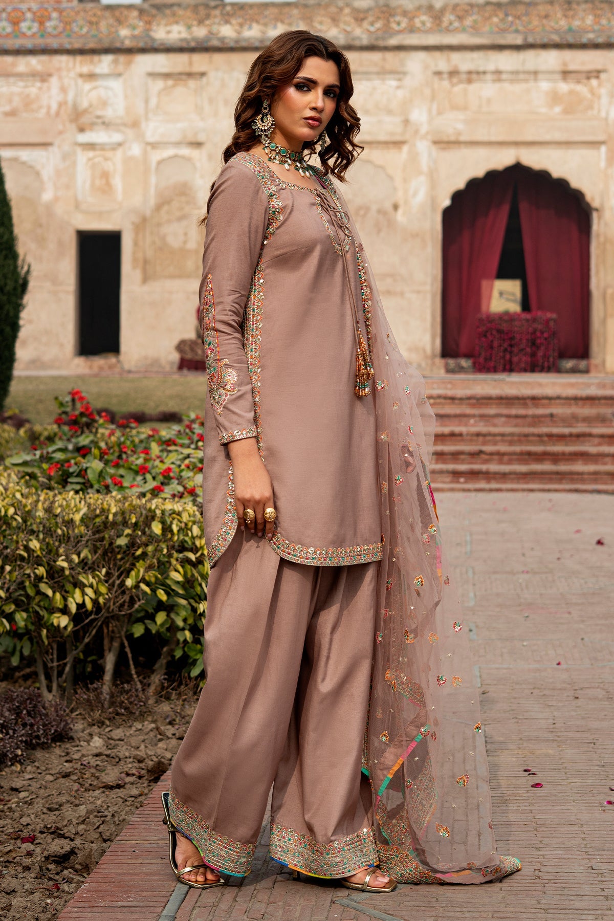 3-PC Embroidered Raw-Silk Suit By Charizma