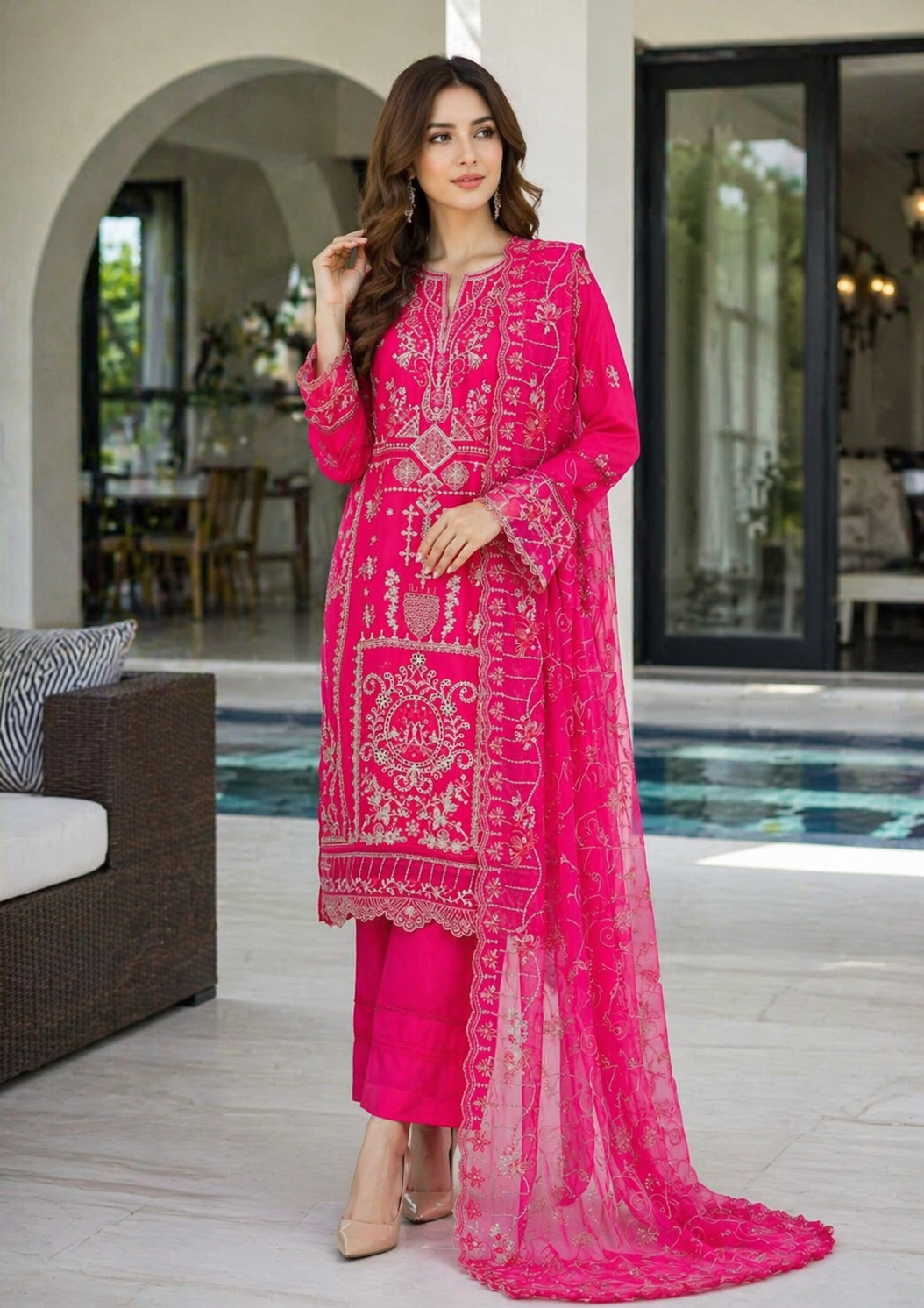 Bin Saeed Luxury Embroidered Lawn With Chiffon Dupatta