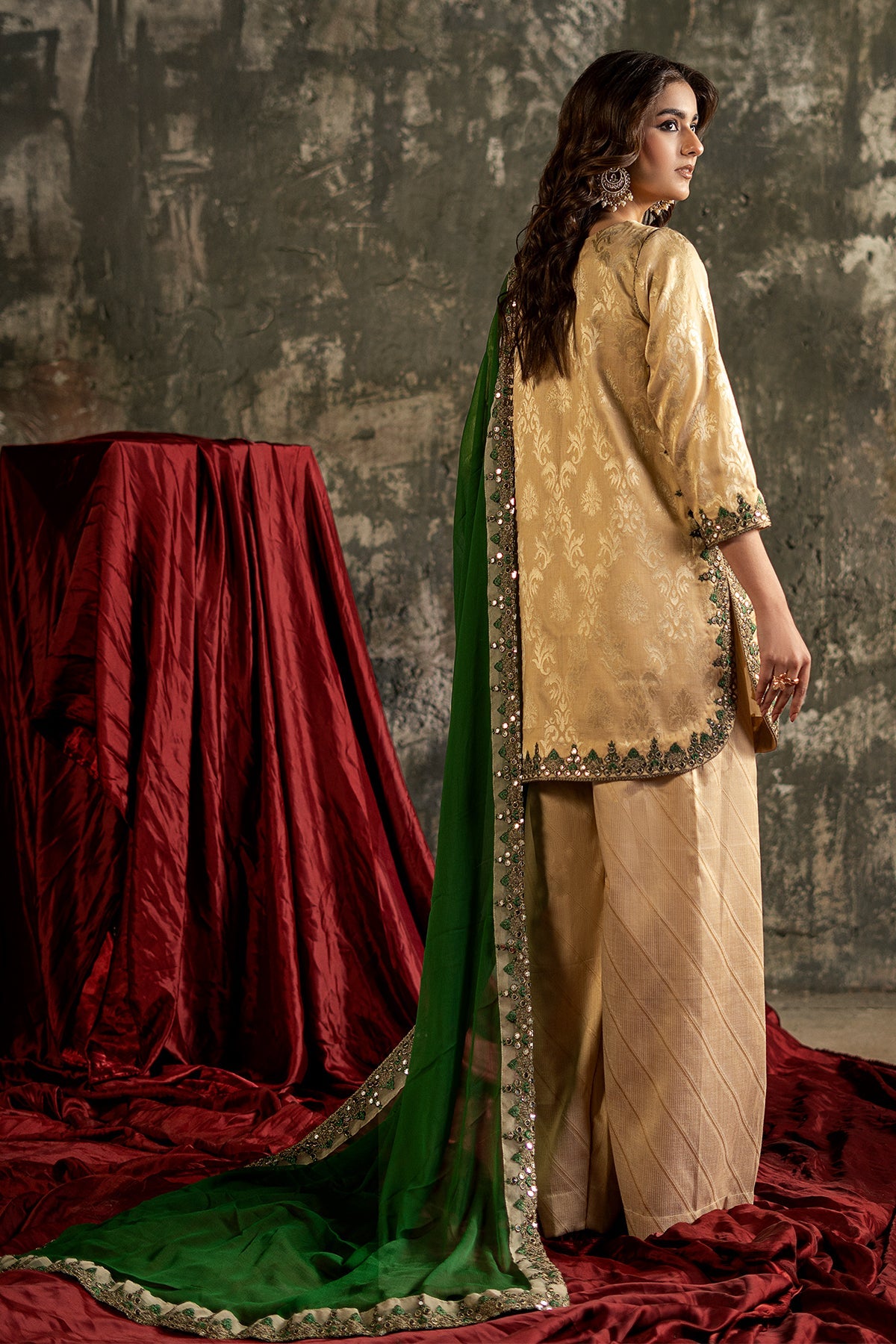 3-PC Embroidered Raw-Silk Suit By Charizma