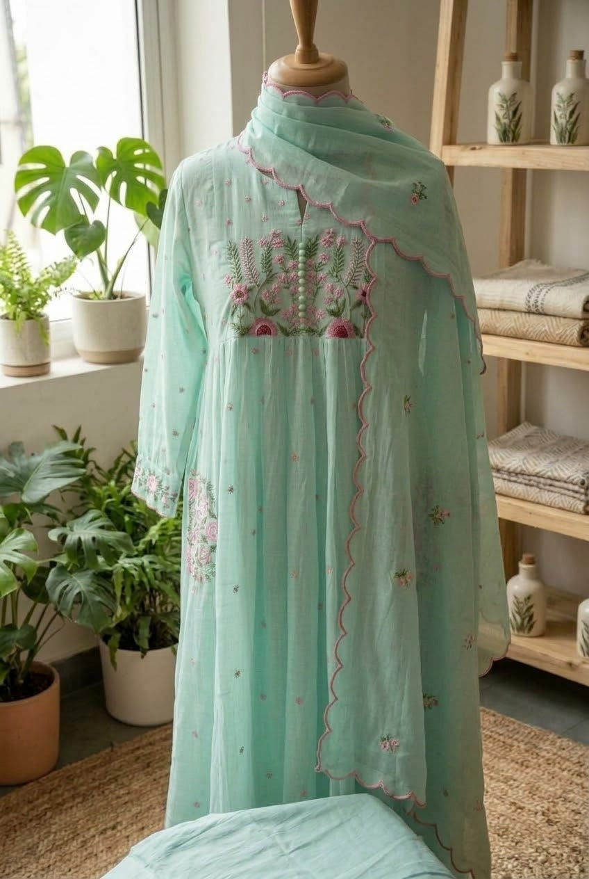 Mul Mul Cotton Embroidered 3pc Suit