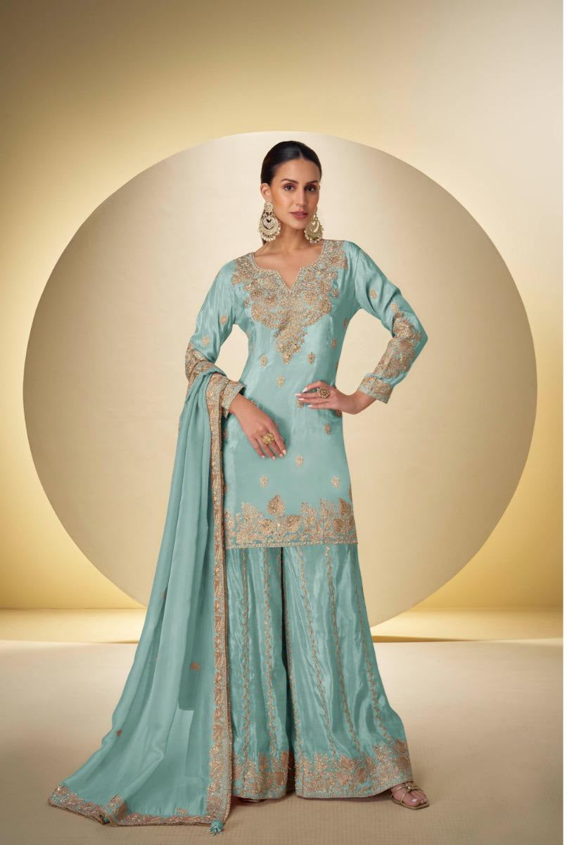 Indian Chinon Silk Sharara Suit