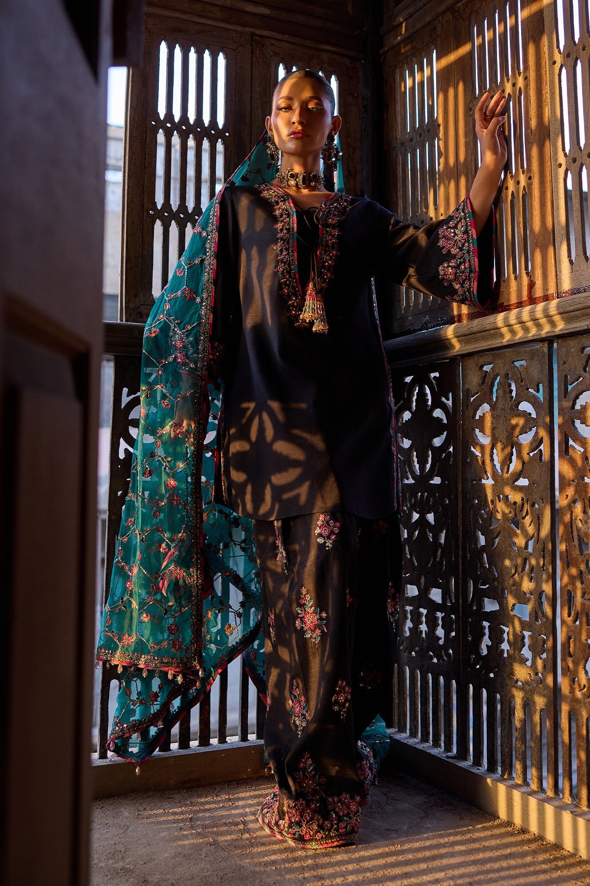 3-PC Embroidered Raw-Silk Suit By Charizma