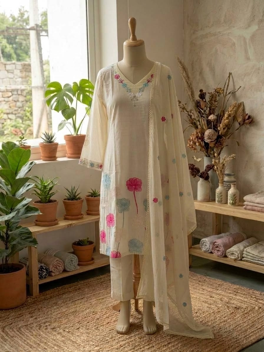 Mul Cotton Embroidered 3pc Suit