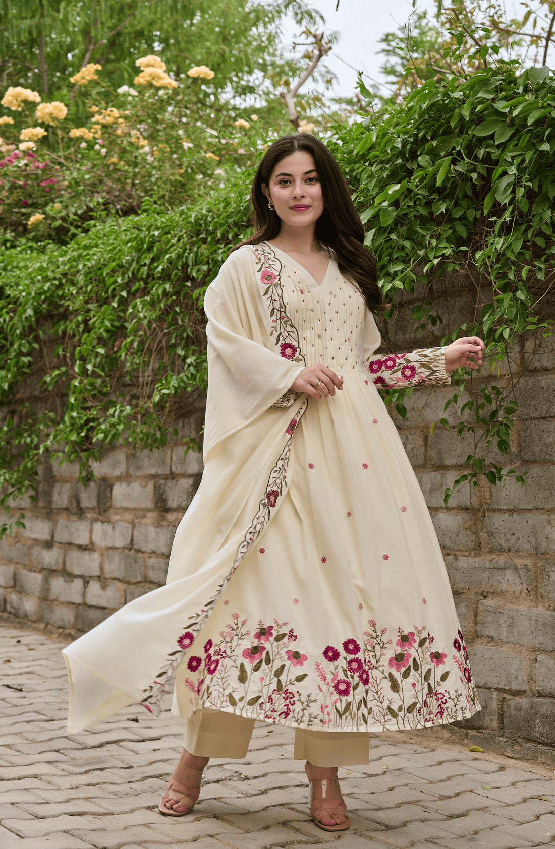 Chanderi Silk Embroidered & Handwork Anarkali Set