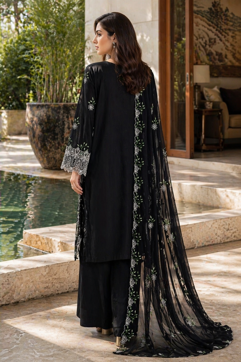 Bin Saeed Luxury Embroidered Lawn With Chiffon Dupatta