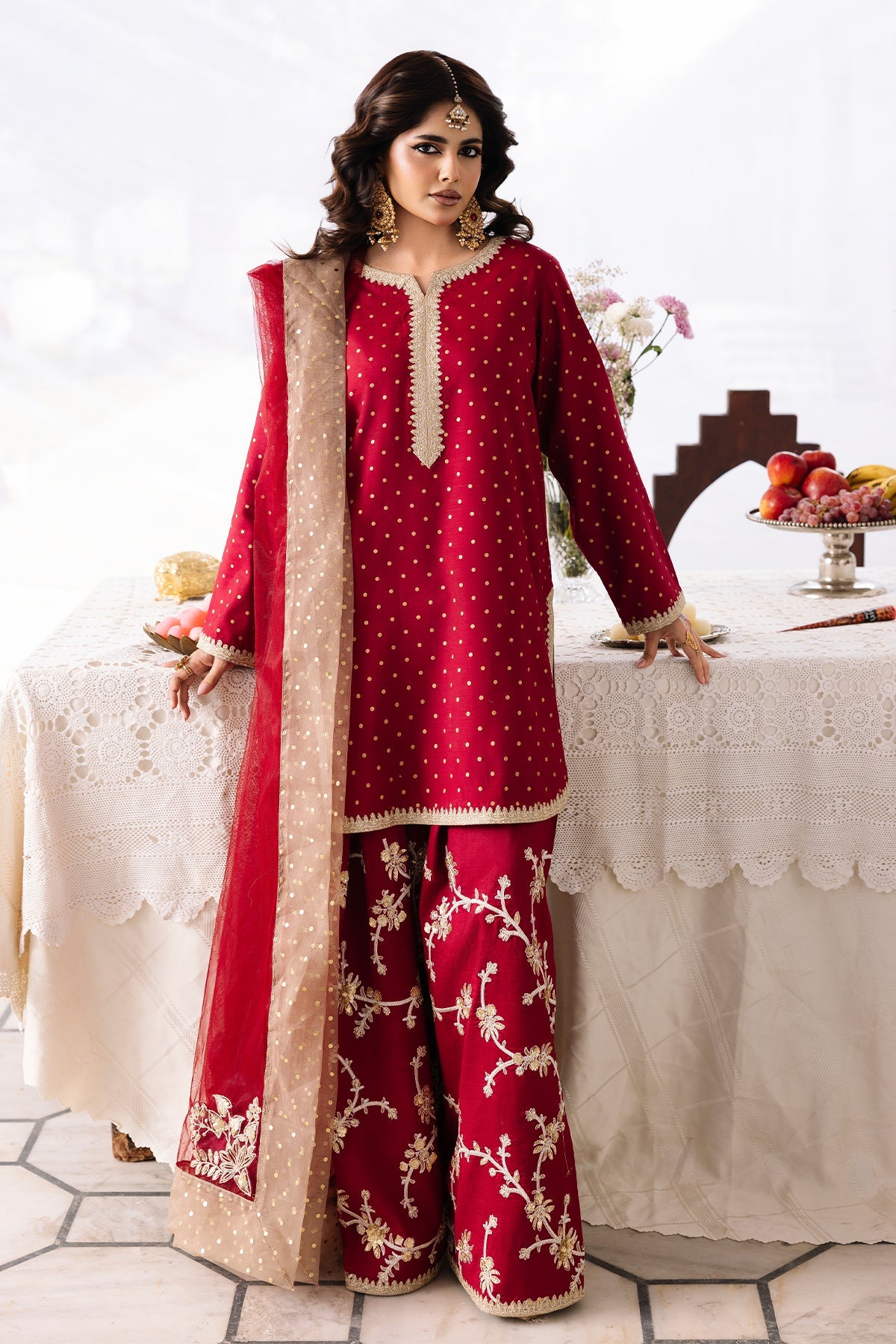 3-PC Embroidered Raw-Silk Suit By Charizma