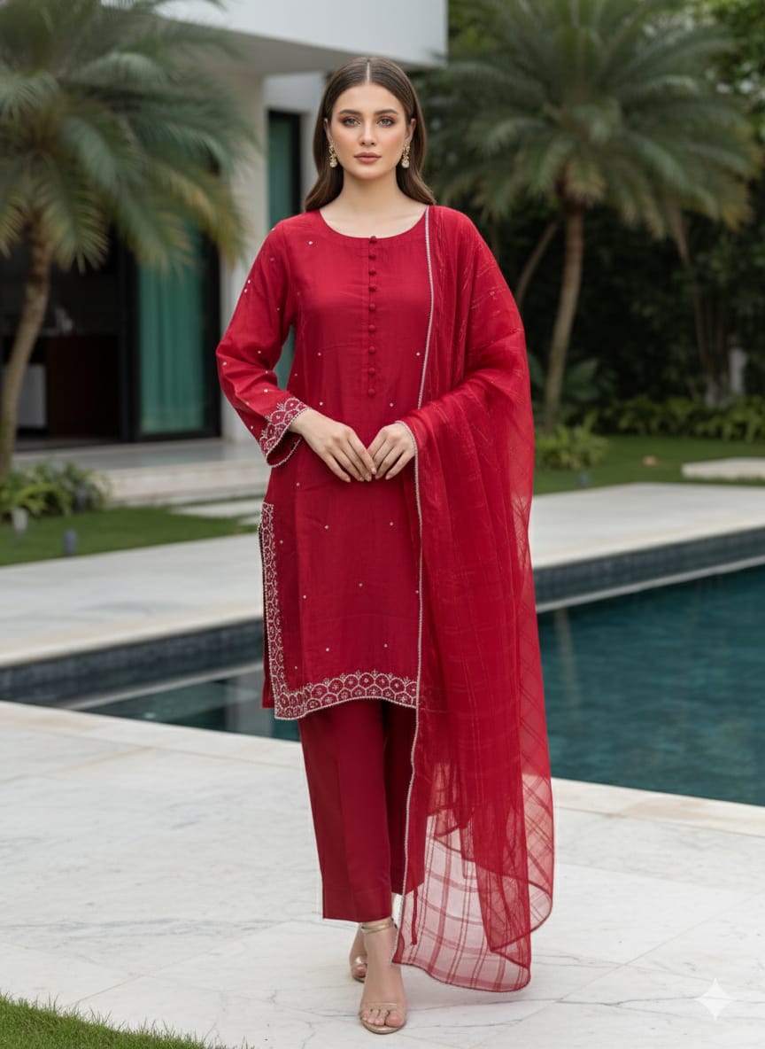 Luxury Embroidered Silk Ready To Ship