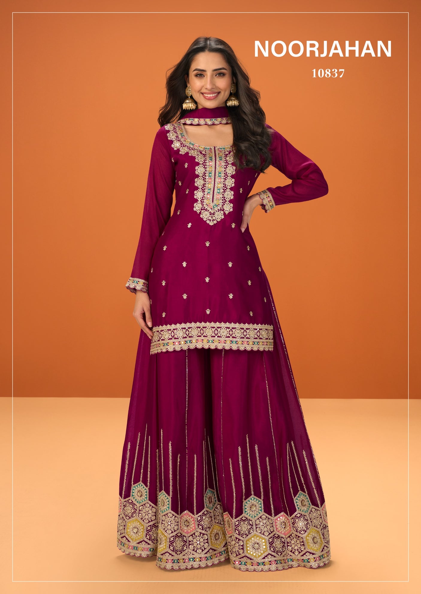 Indian Chinon Silk Sharara Suit