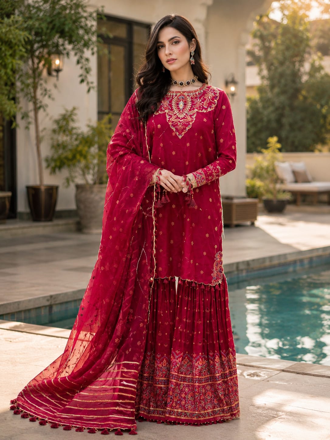 Sapphire 3 Piece - Embroidered Raw Silk Suit