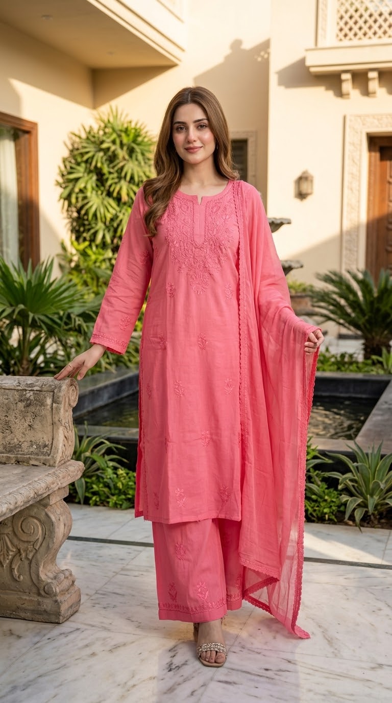 Lucknow 3pc Embroidered Suit