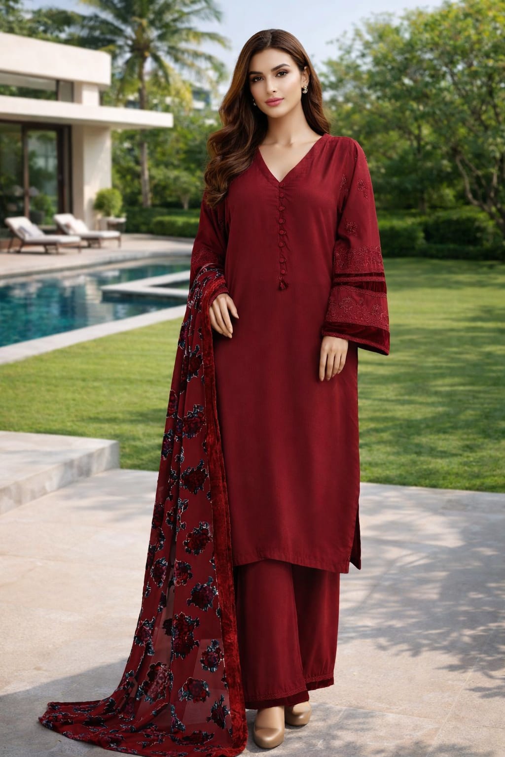 Sada Bahar Embroidered Viscose with Palachi Shawl