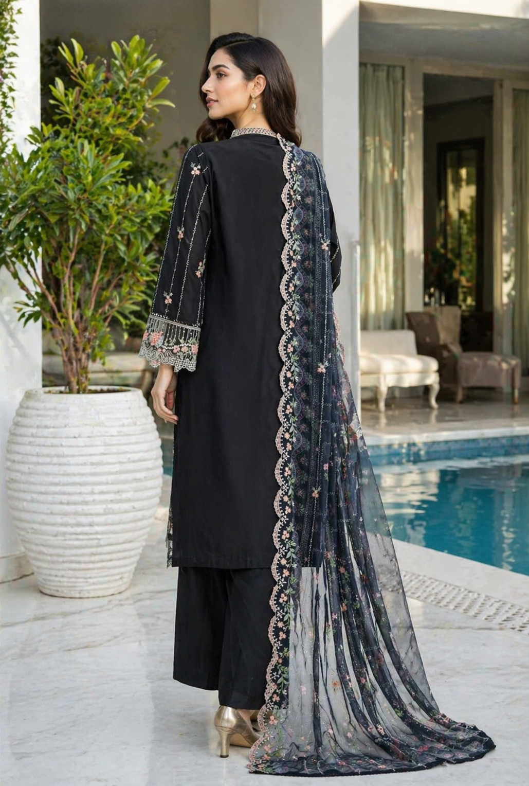 Bin Saeed Luxury Embroidered Lawn With Chiffon Dupatta