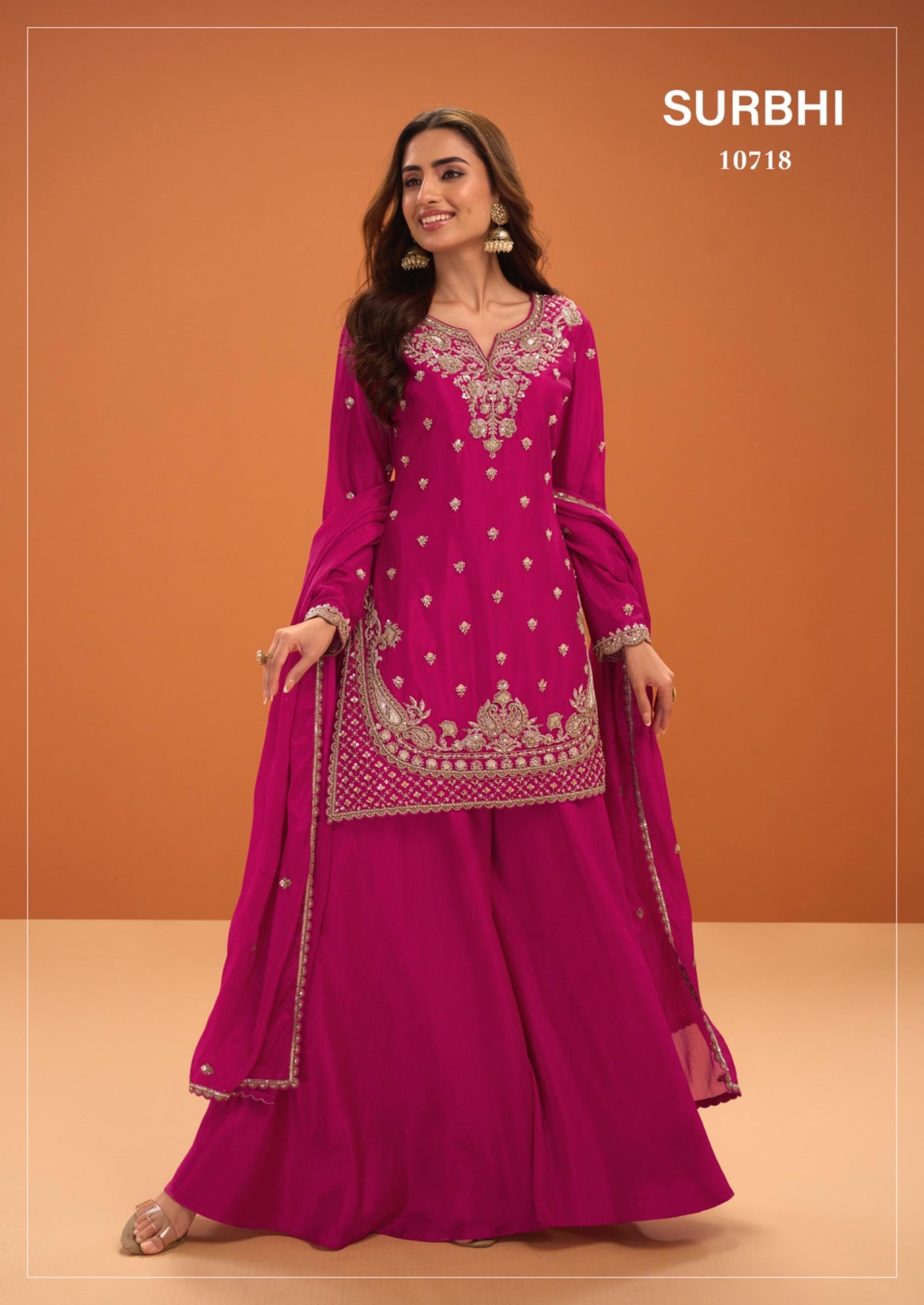 Blue Chinon Embroidered Suit