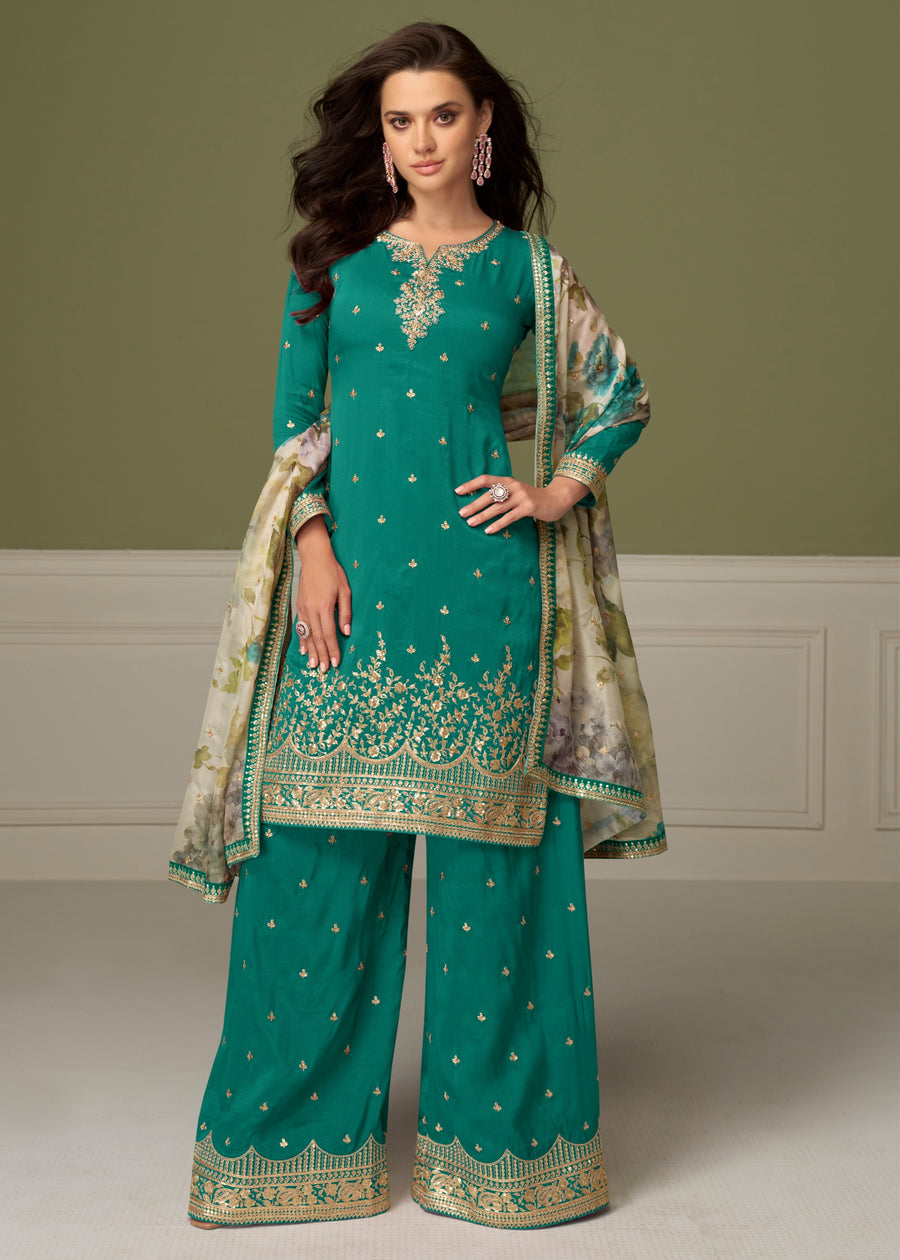 Deep Emerald Green Palazzo Silk Suit