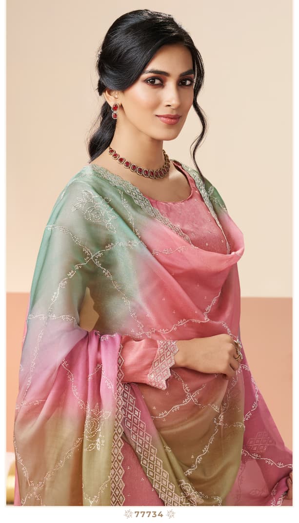 Premium Chinon with beautiful embroidery and hand work