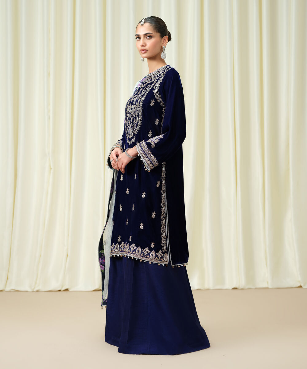 3 Piece - Embroidered Velvet Suit by Sapphire