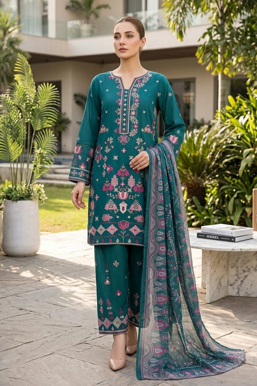 Bin Saeed Luxury Embroidered Lawn With Chiffon Embroiderd Dupatta